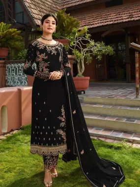 Odette Women Black Color Georgette Straight Semi Stitched Salwar Kameez