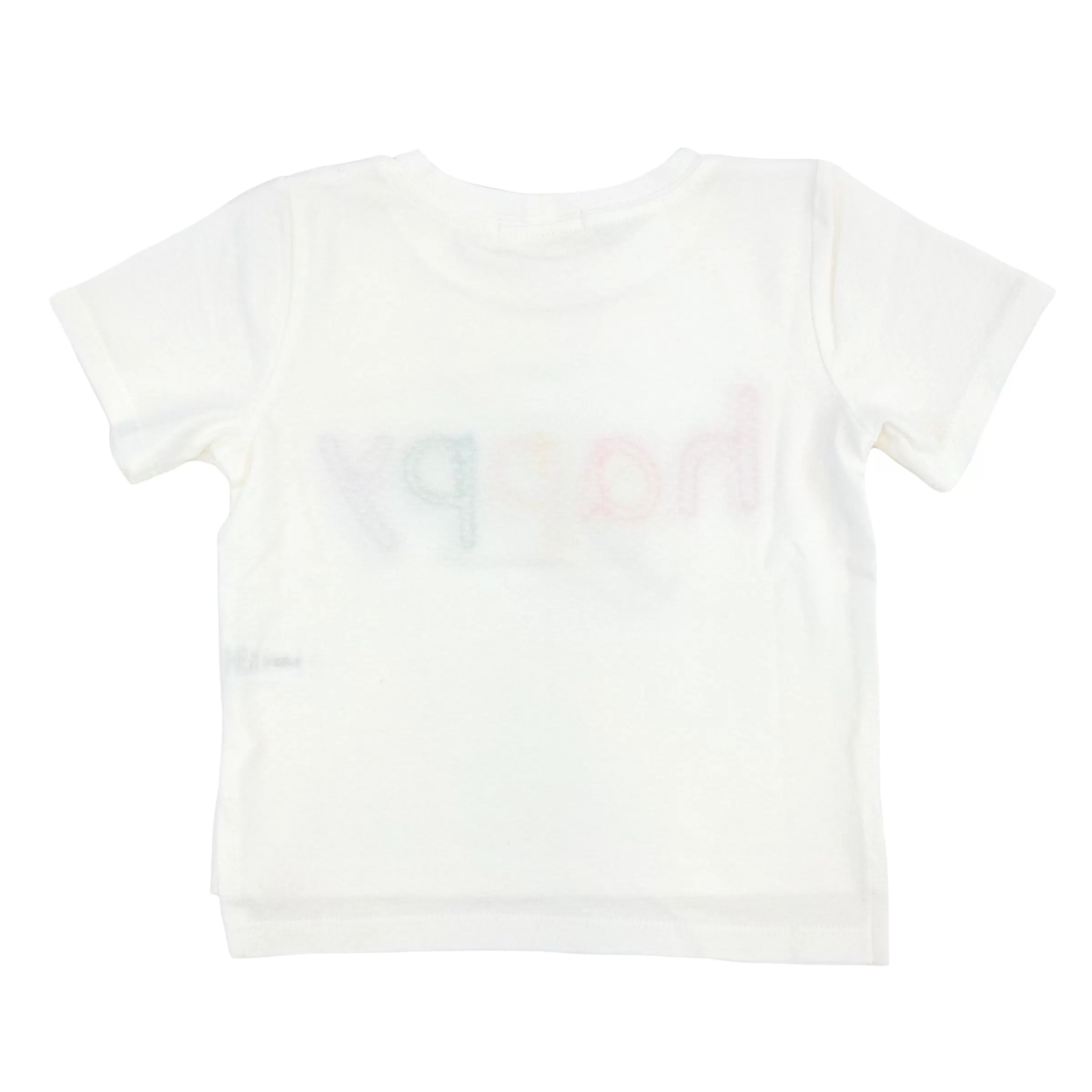 oh baby! Raw Edge Short Sleeve Cotton Slub Tee - Rainbow happy Applique - Oyster