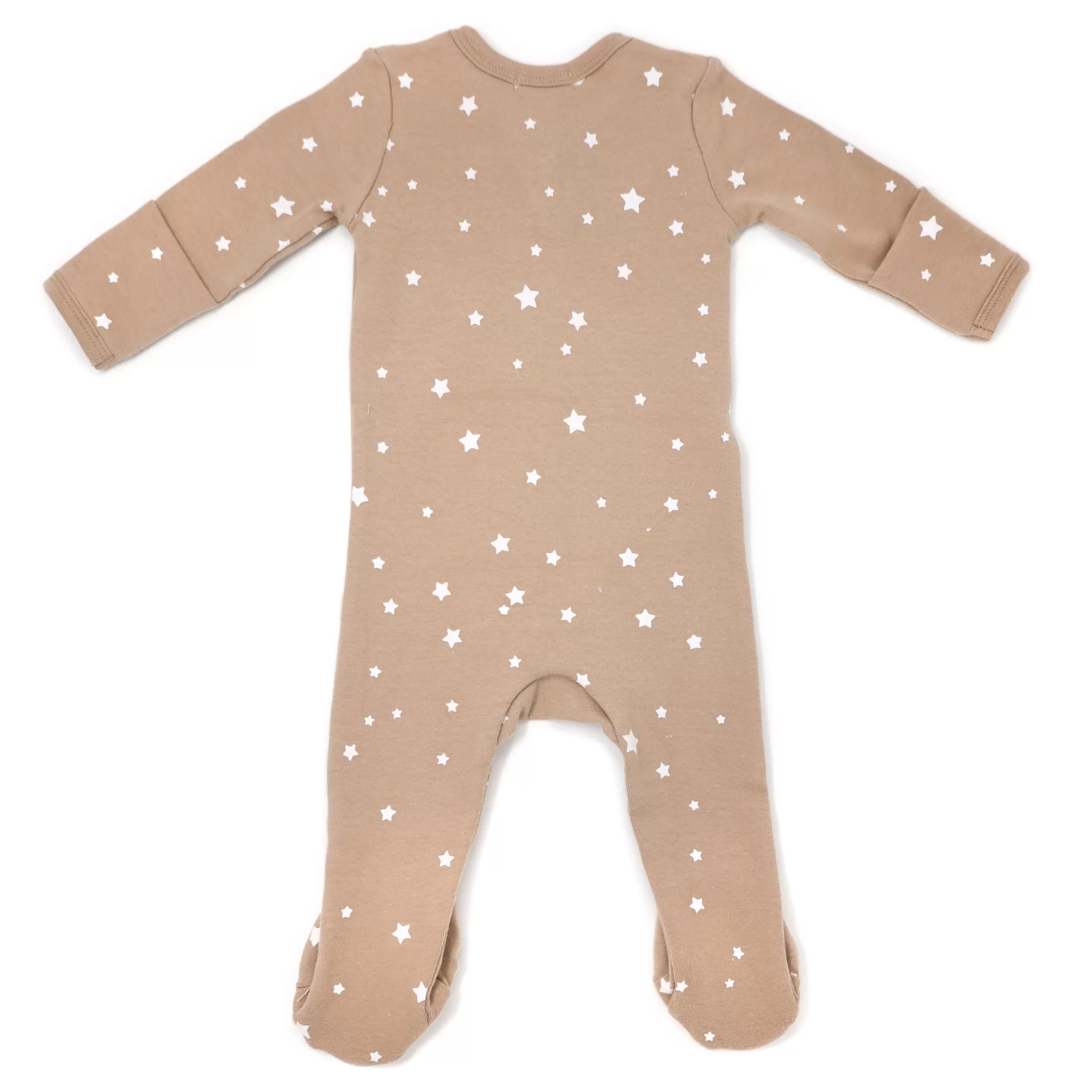 oh baby! Zipper Footie Baby Rib - Mini Stars White - Latte