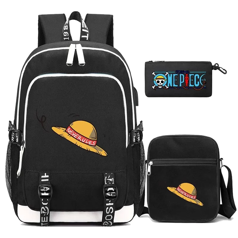 One Piece Anime Book Bags 3Pcs/Set Large Capacity Backpacks Teenage Student School Bags