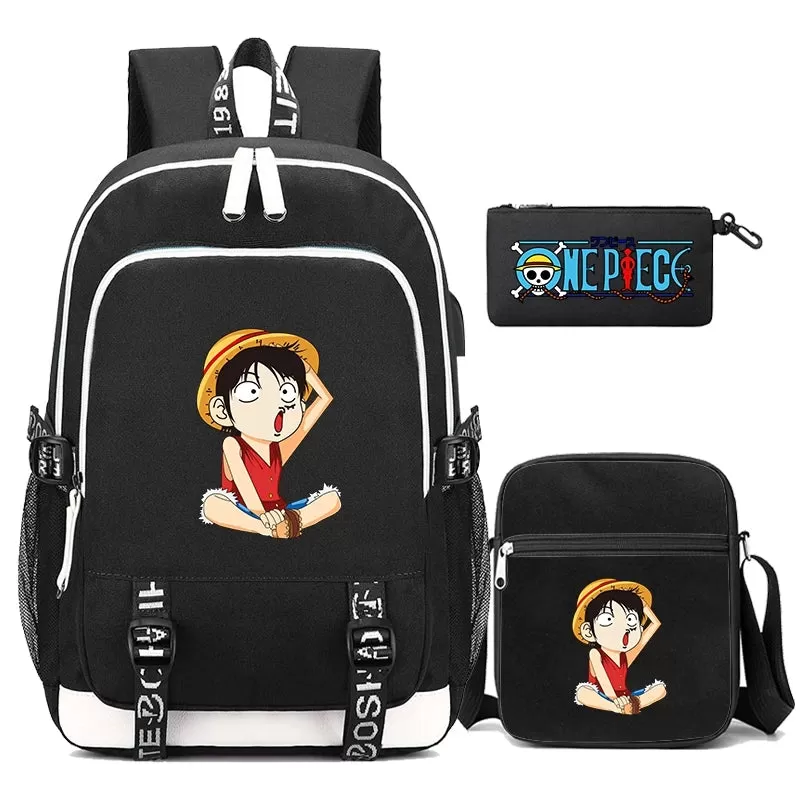 One Piece Anime Book Bags 3Pcs/Set Large Capacity Backpacks Teenage Student School Bags