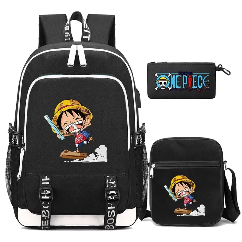 One Piece Anime Book Bags 3Pcs/Set Large Capacity Backpacks Teenage Student School Bags