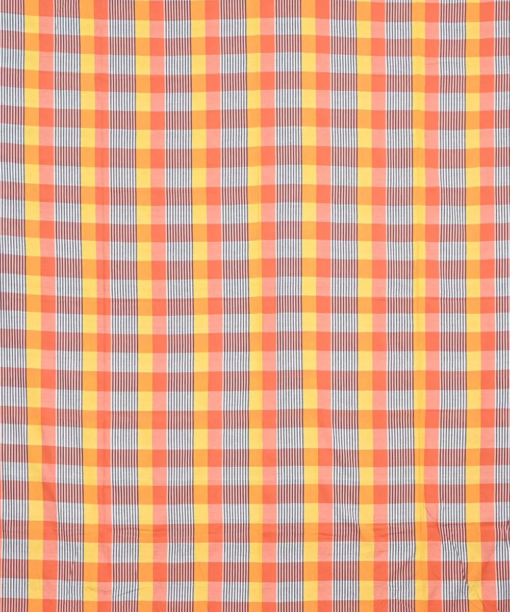 Orange yellow checks handloom cotton double bed bedsheet