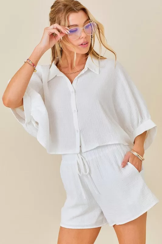 Oversized Gauze Button Down Cropped Shirt