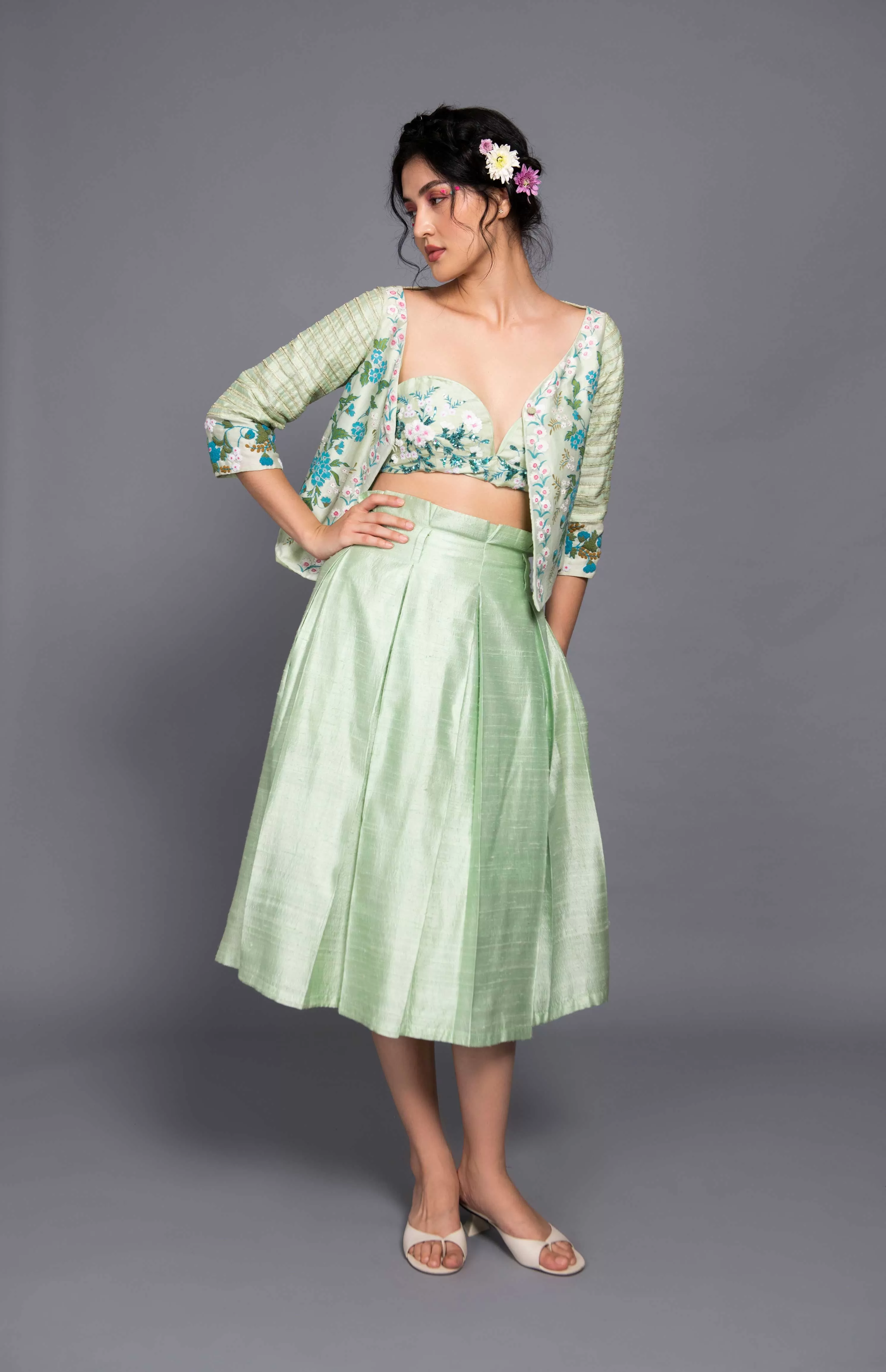 Pastel Green Silk Co-ord Set