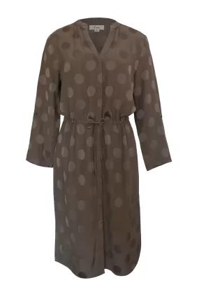 Perry Khaki Spot Drawstring Waist Shirt Dress