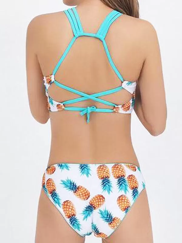 Pineapple Printed Lace-up Bikini Sets