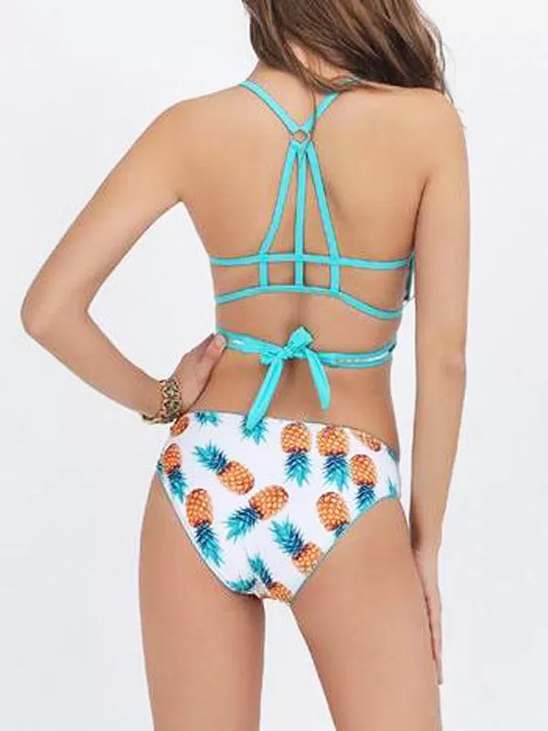 Pineapple Printed Lace-up Bikini Sets