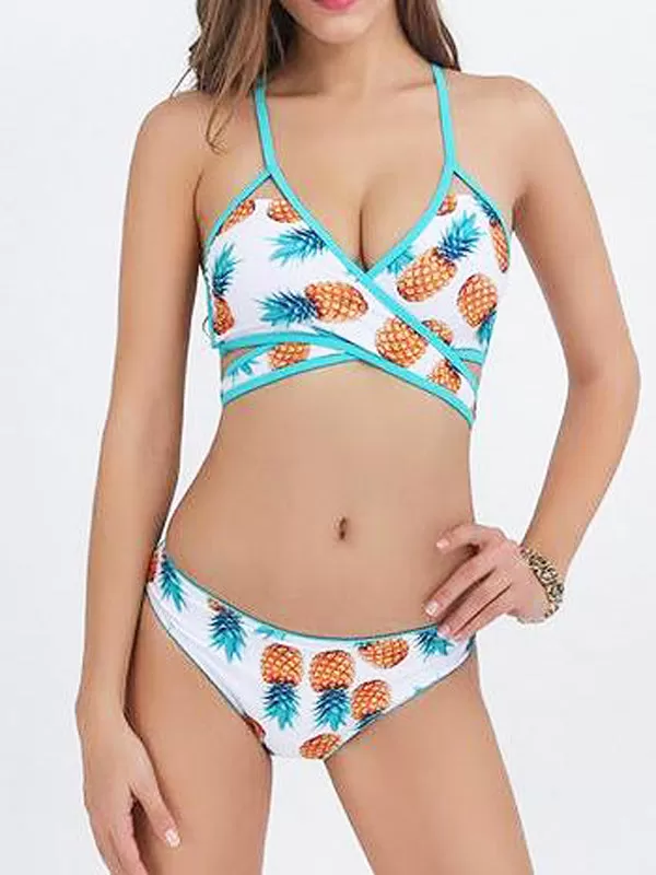 Pineapple Printed Lace-up Bikini Sets