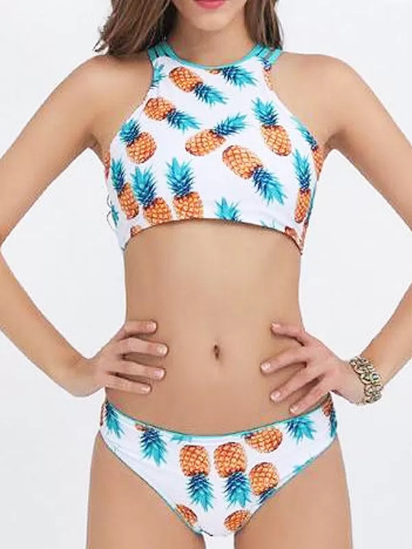 Pineapple Printed Lace-up Bikini Sets