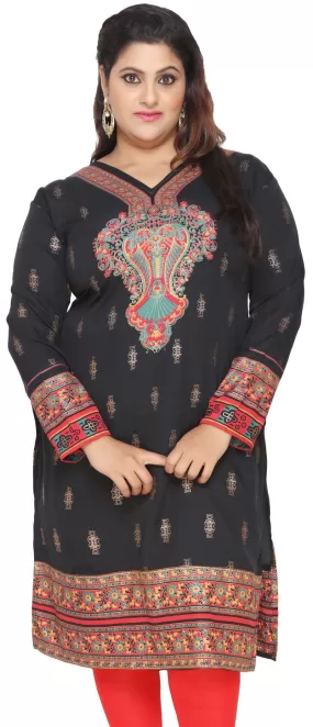 Plus Size Womens Dress Indian Tunics Kurti Long Top (Black)