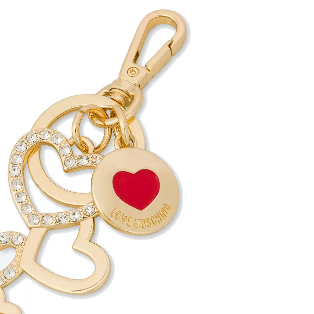 Portachiavi con Charm a Cuore con Strass LOVE MOSCHINO linea Gift Capsule in Metallo color Oro