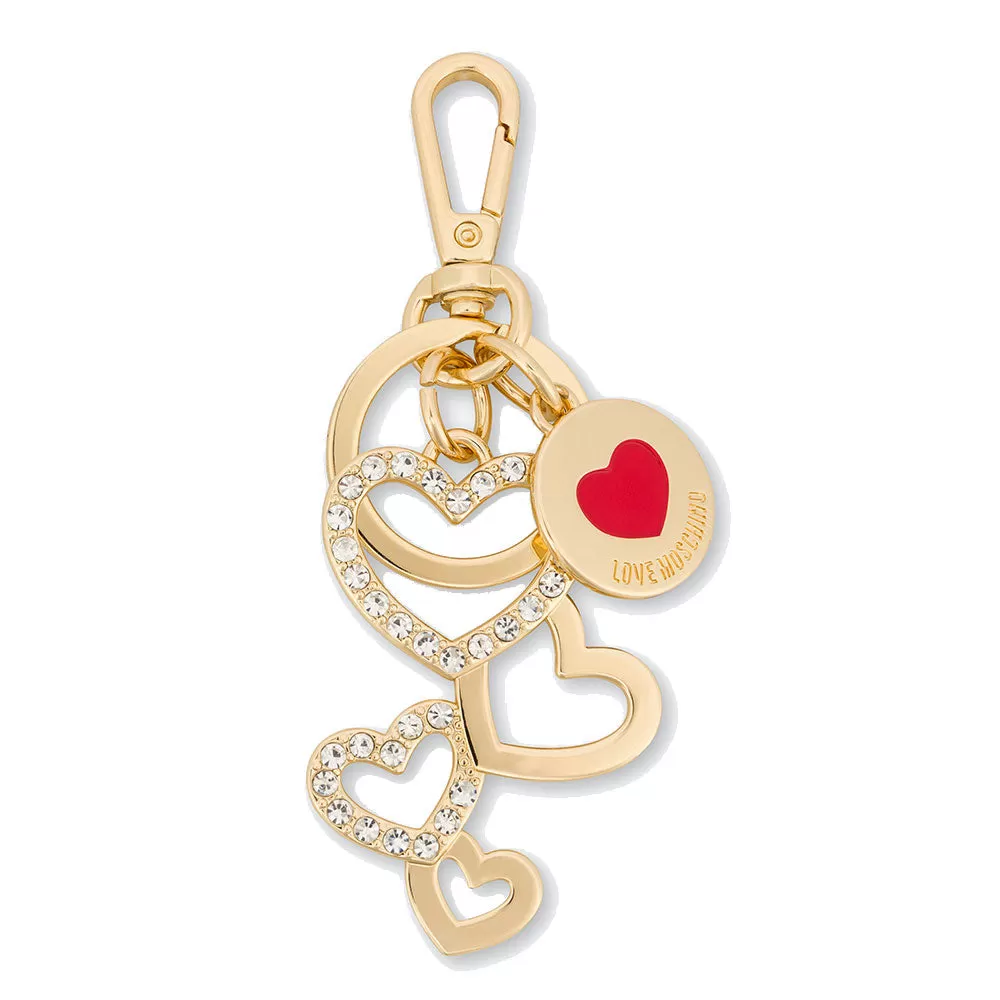 Portachiavi con Charm a Cuore con Strass LOVE MOSCHINO linea Gift Capsule in Metallo color Oro