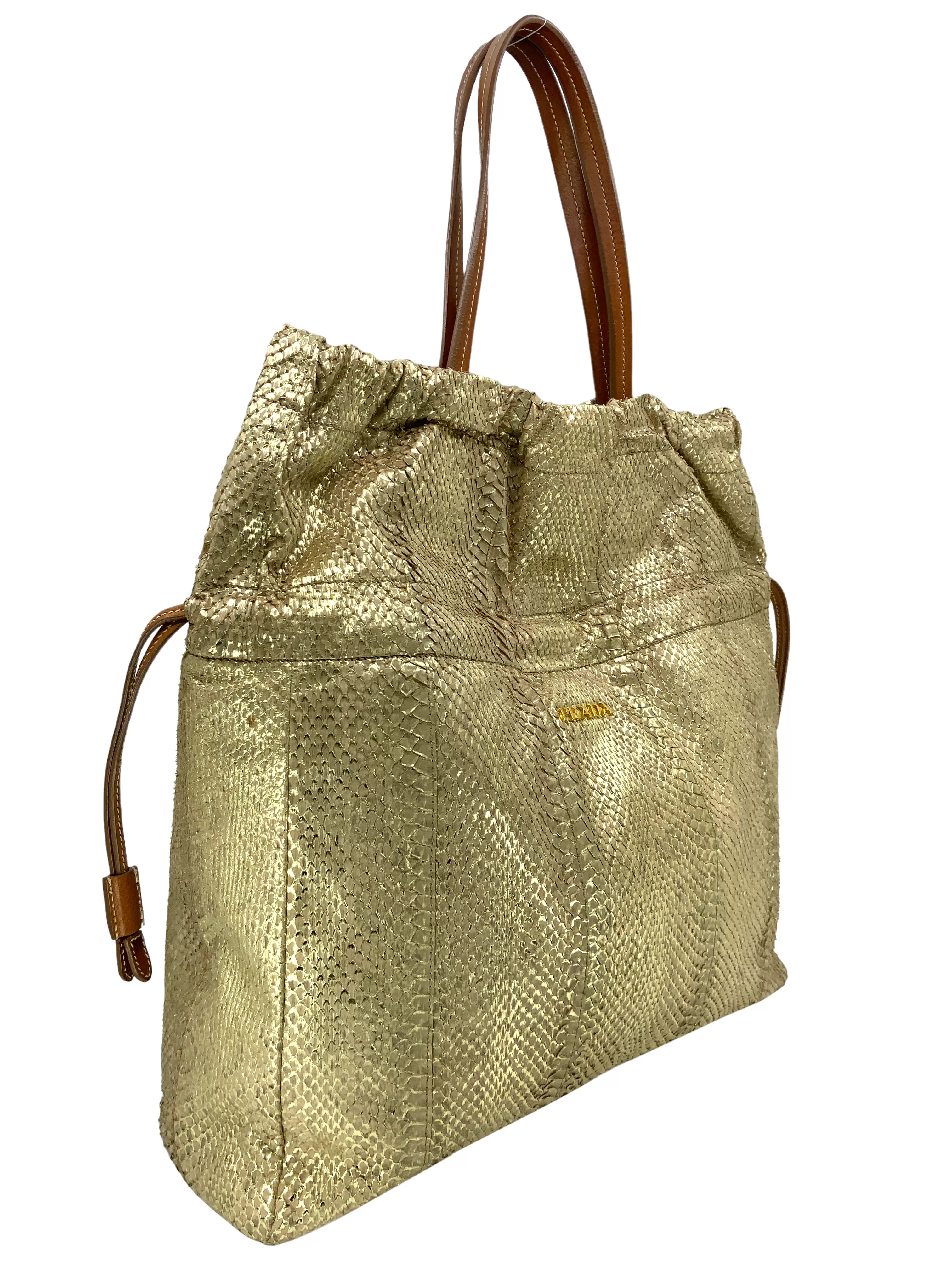 Prada Oro Viper Drawstring Shopping Tote