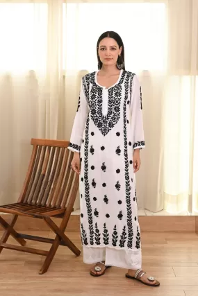 Pratha Black & White 3D Chikankari Muslin Kurta