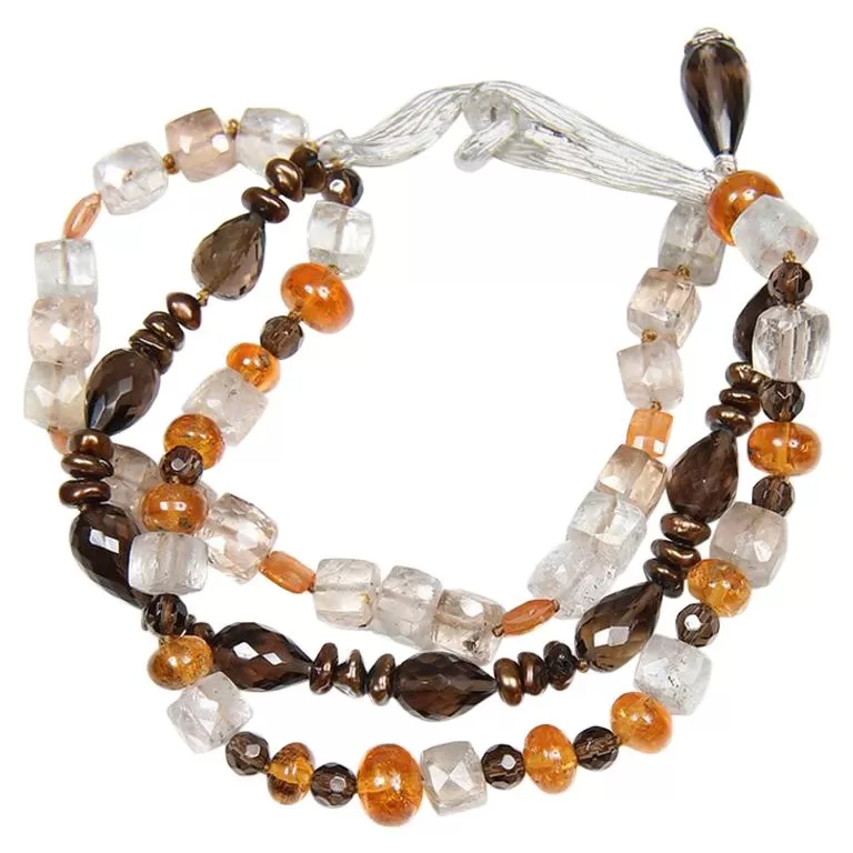 Precious Topaz, Mandarin Garnet, Keshi Pearl, and Silver Bracelet