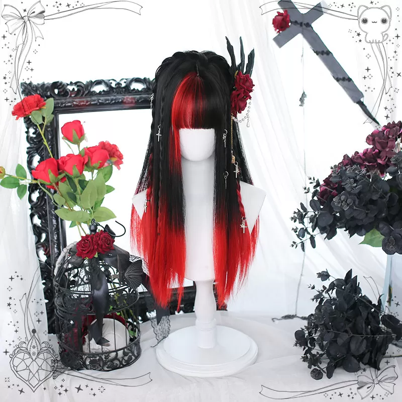 "Demon Girl" Red & Black Straight Long Wig