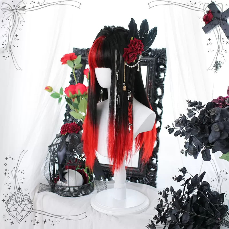 "Demon Girl" Red & Black Straight Long Wig