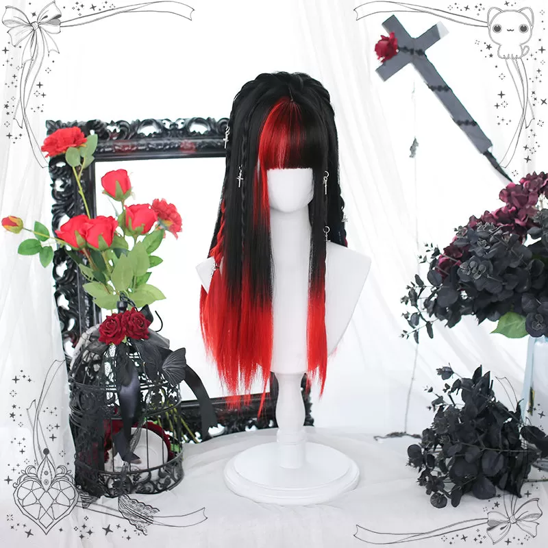 "Demon Girl" Red & Black Straight Long Wig