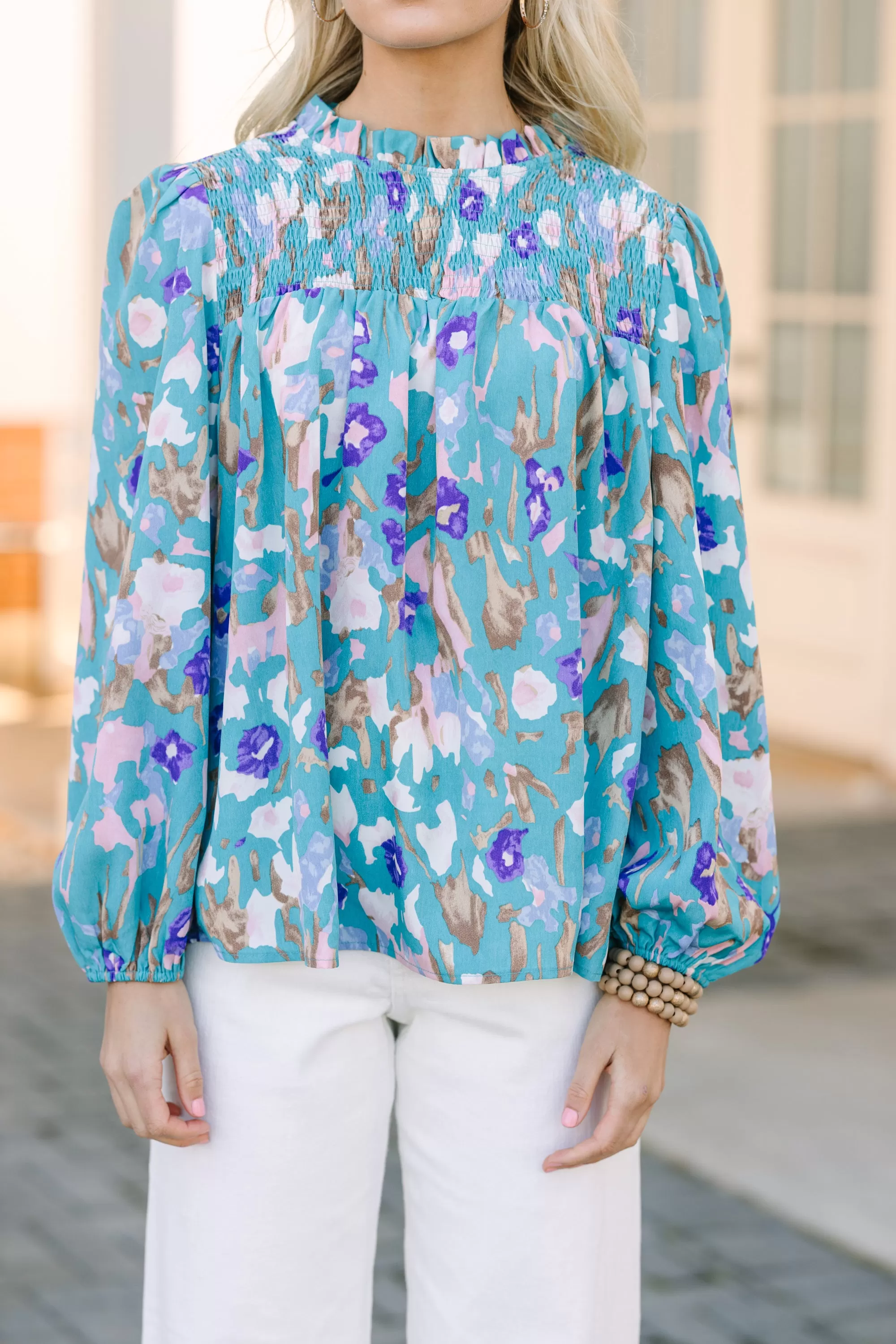 Raise Your Standards Teal Blue Floral Blouse