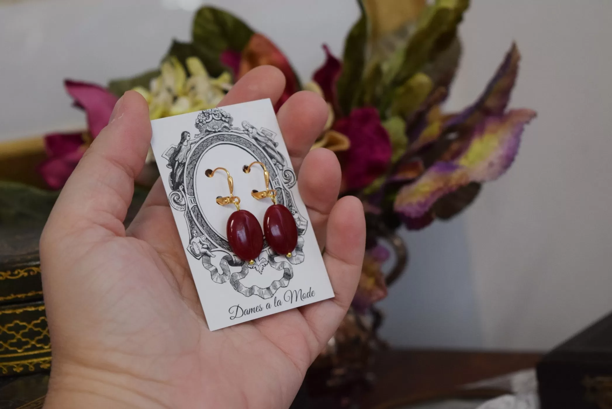 Red Carnelian Dangle Earrings - Large Oval stones