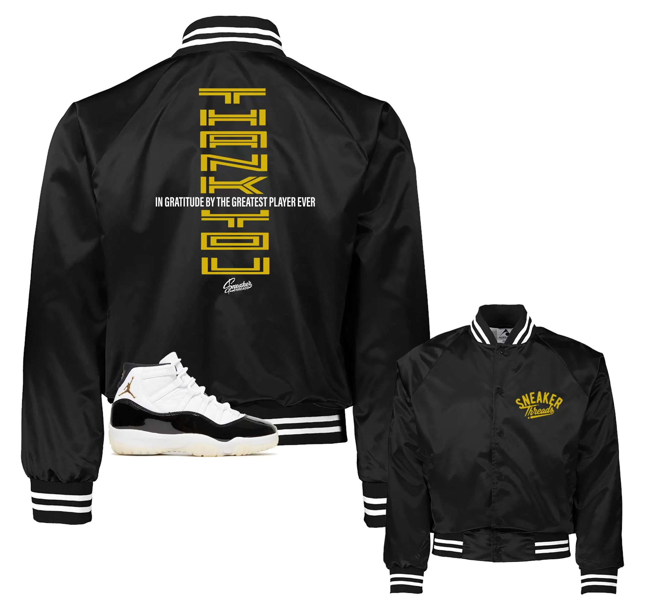 Retro 11 Gratitude Satin Jacket - Thank You - Black