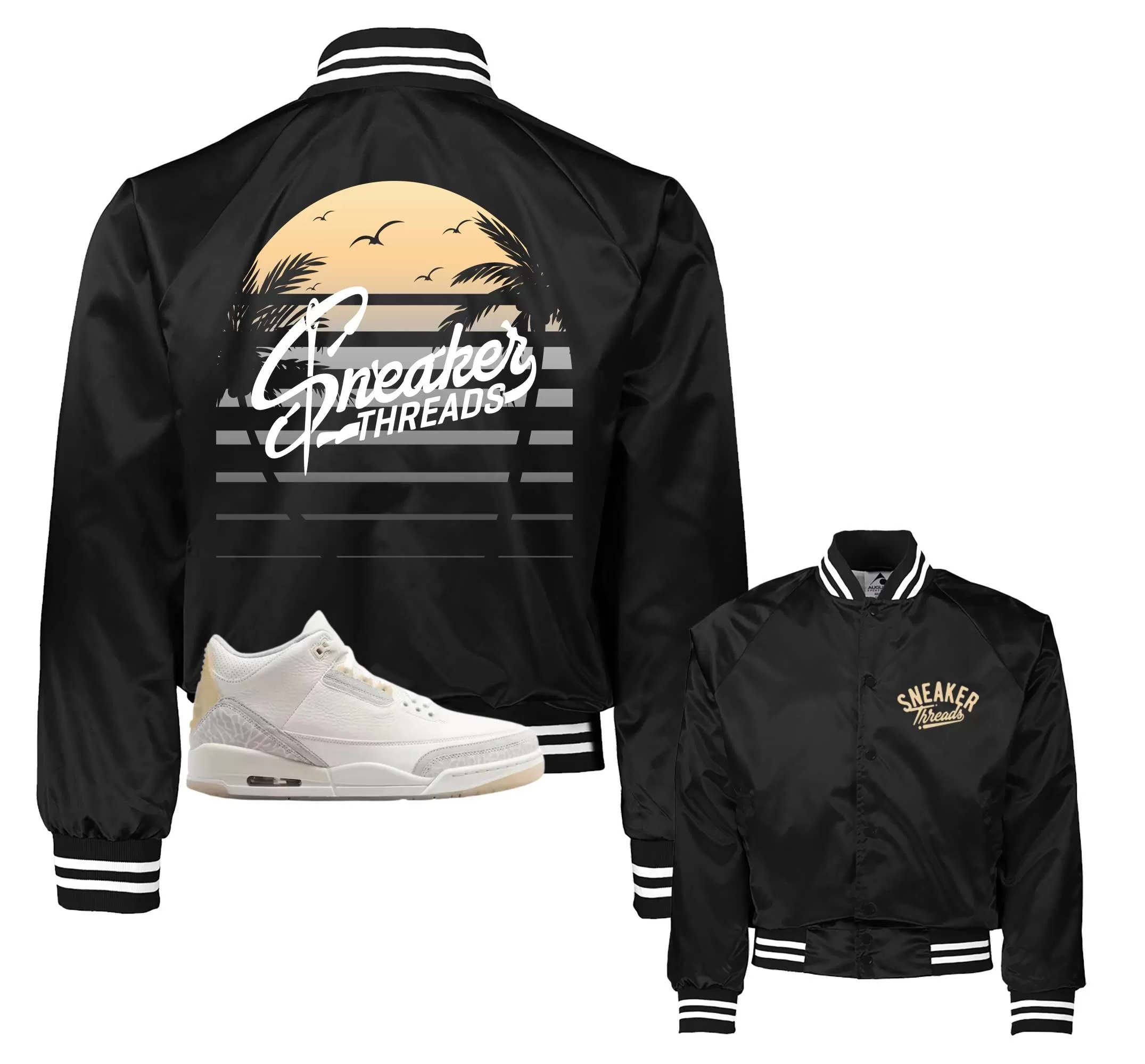 Retro 3 Ivory Satin Jacket - Sunset - Black