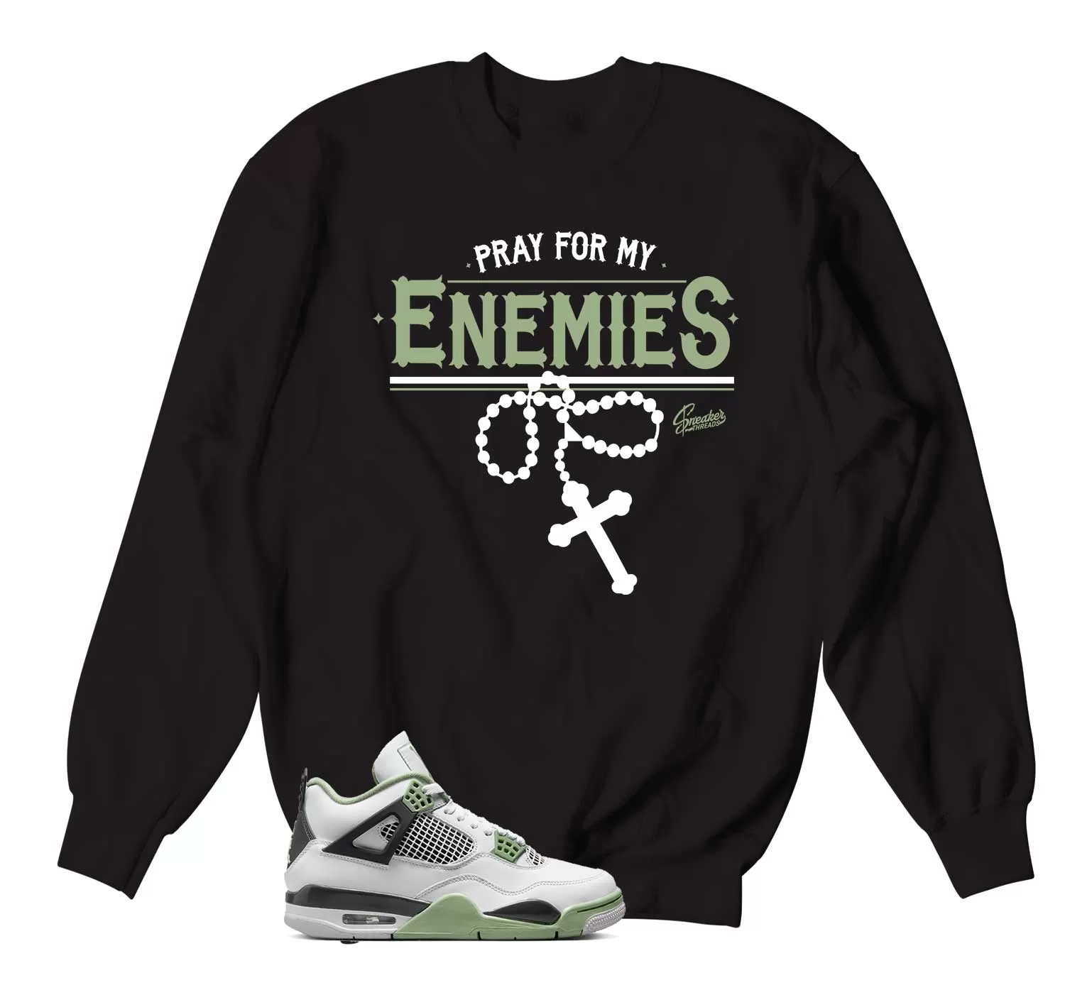 Retro 4 Seafoam Oil Green Sweater - Enemies - Black