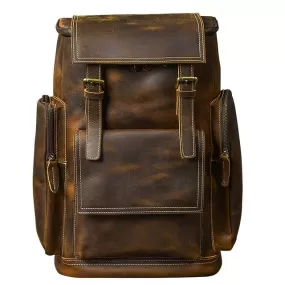 Retro Brown Leather Travel Backpack 36 to 55 Litre for Men