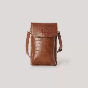 SADIE | Cognac Croco Crossbody Phone Case