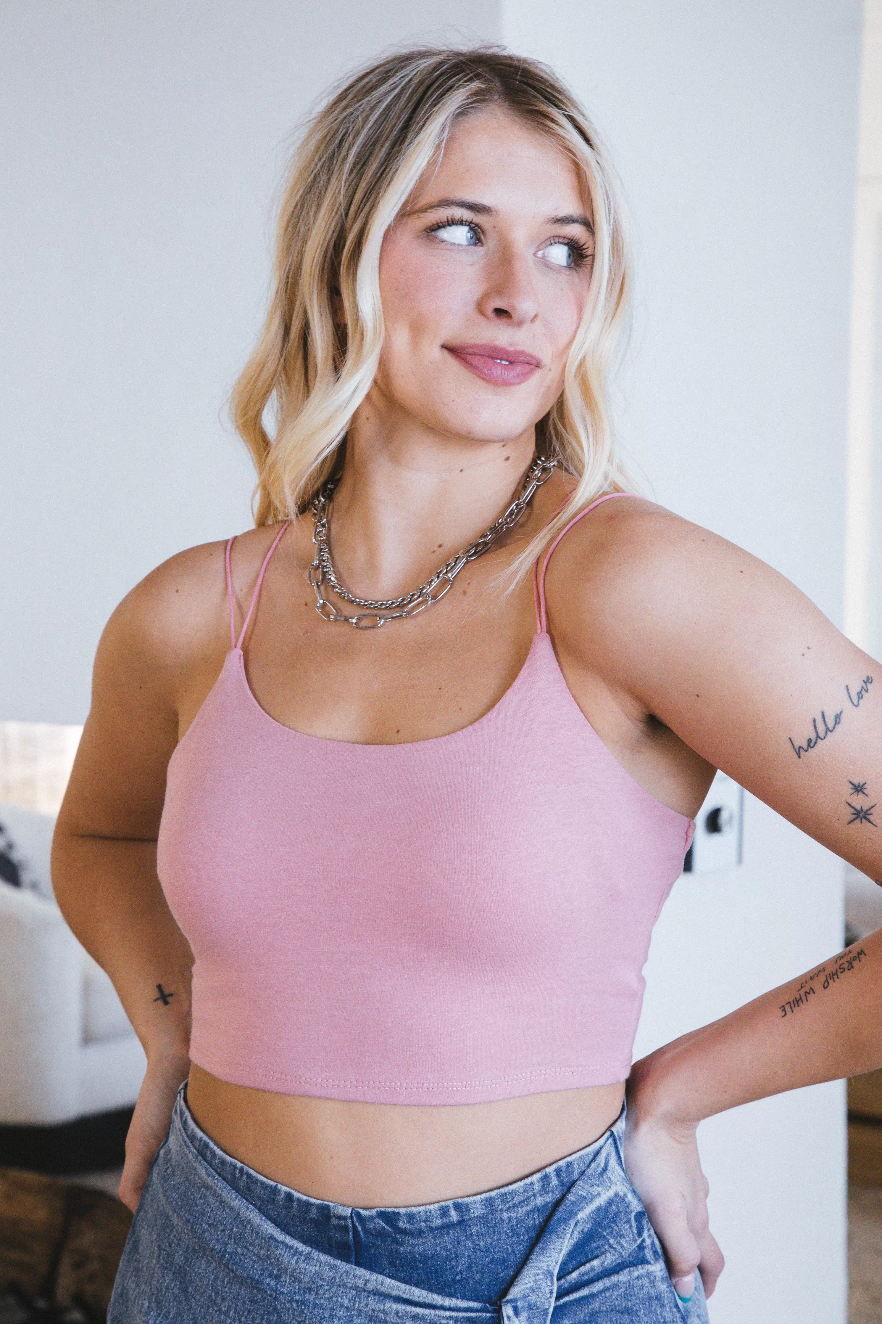 Sarah Cami Crop Top, Petal Pink