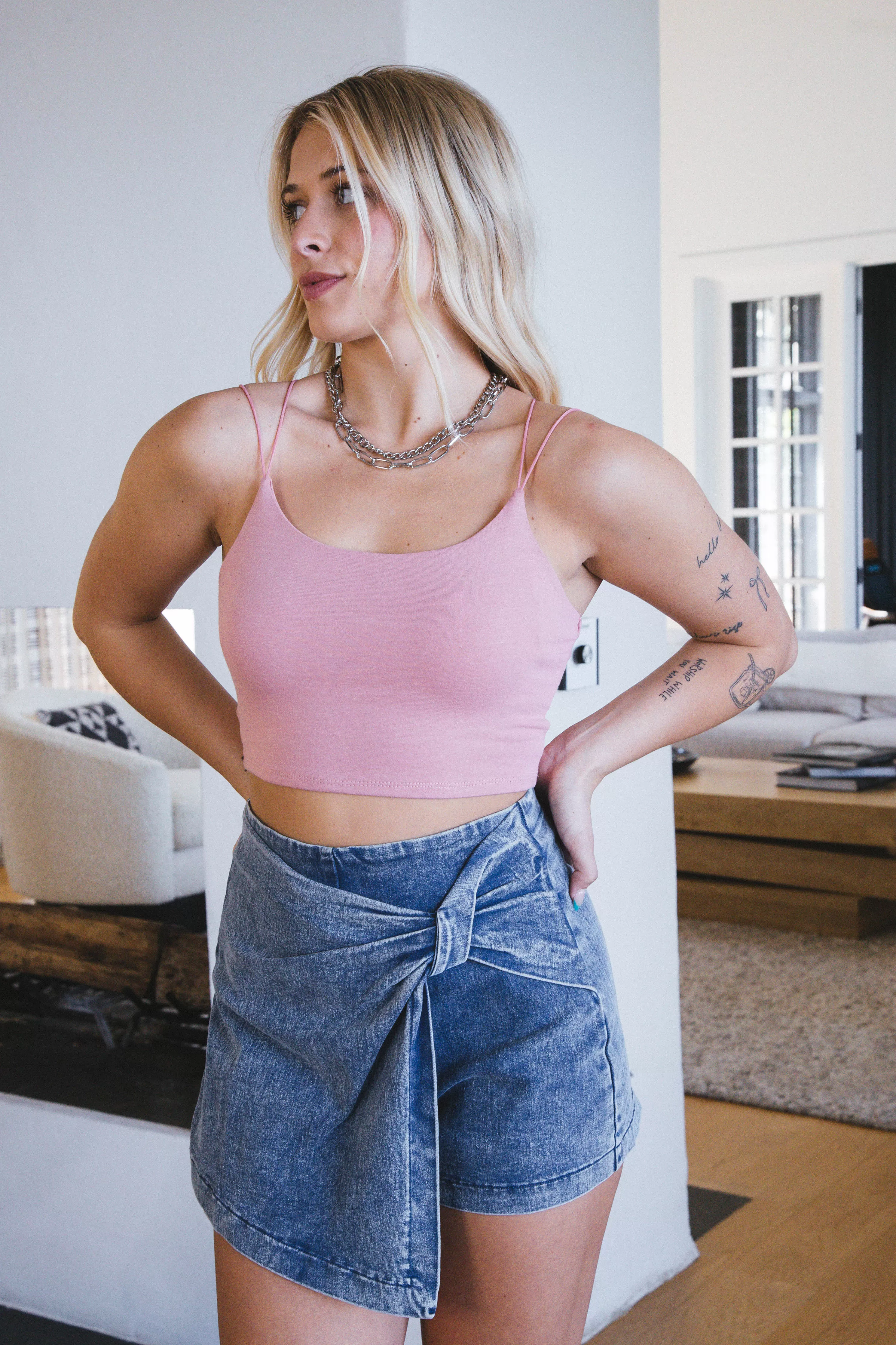 Sarah Cami Crop Top, Petal Pink