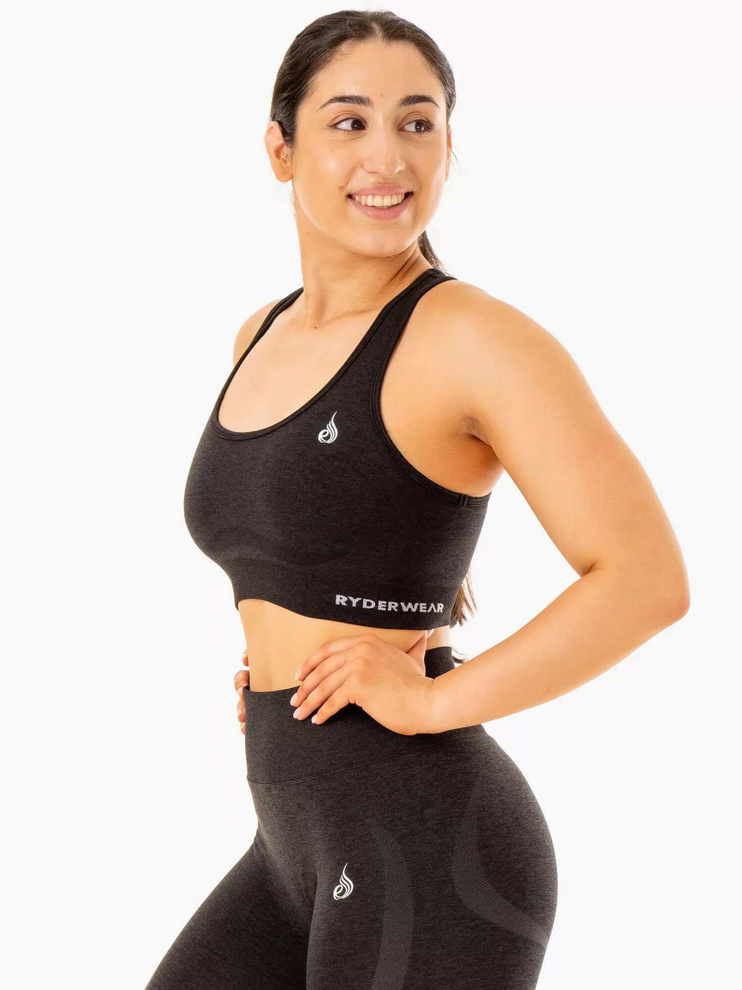 Sculpt Seamless Racer Back Sports Bra - Black Marl