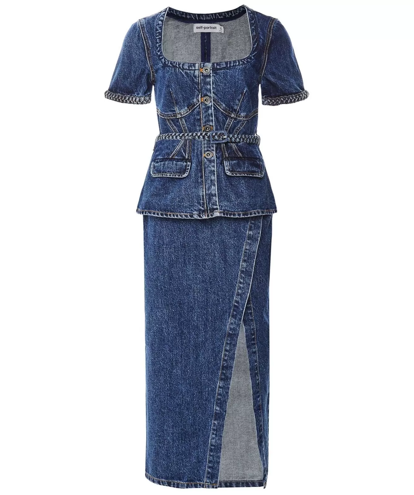 Self-portrait - Denim Midi Dress - Mid Blue