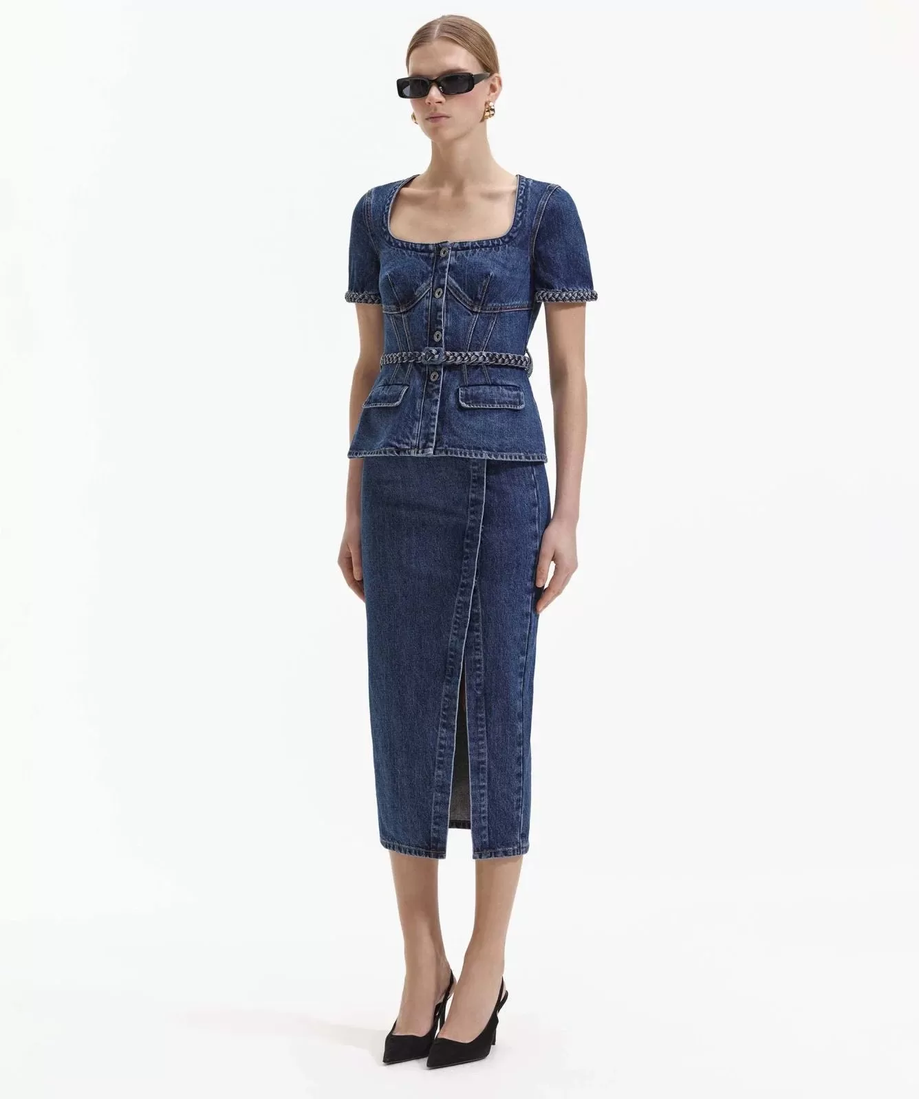 Self-portrait - Denim Midi Dress - Mid Blue