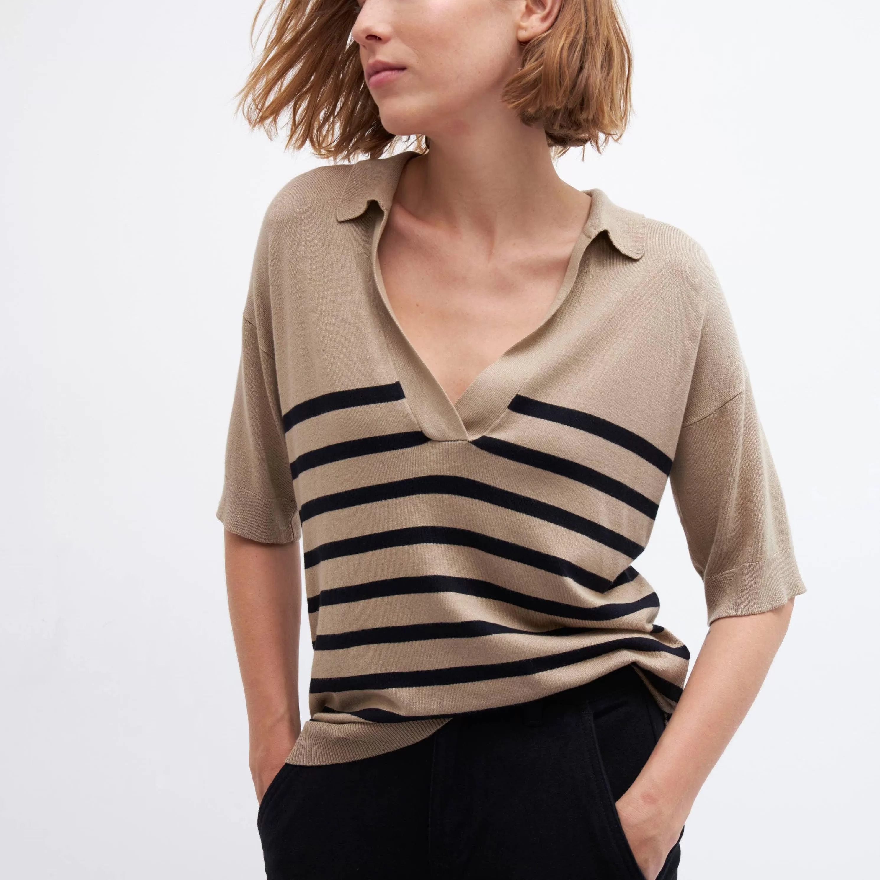 Shuuk - Striped Polo Neck Sweater