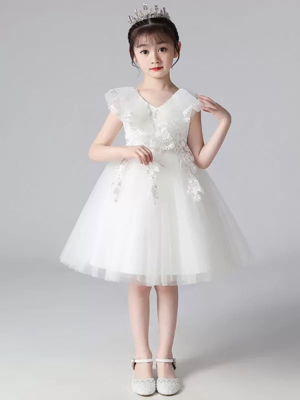 Sky Blue Flower Girl Dresses Tulle Sleeveless Knee-Length A-Line Embroidered Kids Party Dresses