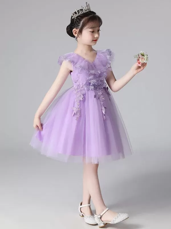 Sky Blue Flower Girl Dresses Tulle Sleeveless Knee-Length A-Line Embroidered Kids Party Dresses