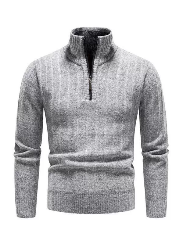 Stand Collar Zipper Men Pullover Sweater