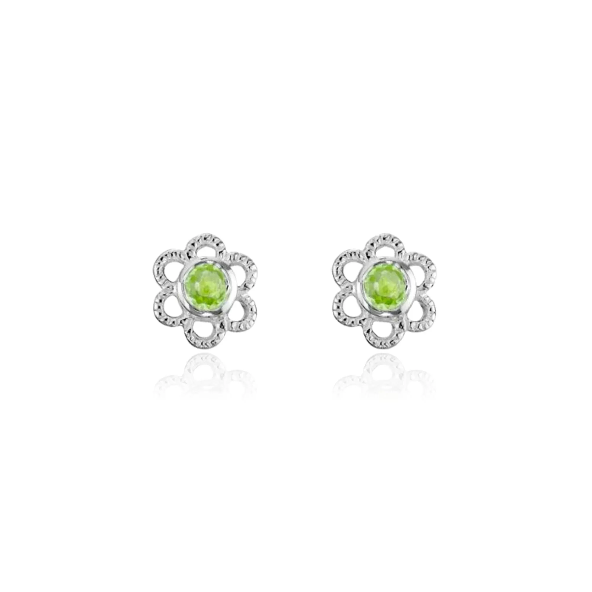 STERLING SILVER 2.5MM PERIDOT FLOWER STUD EARRINGS