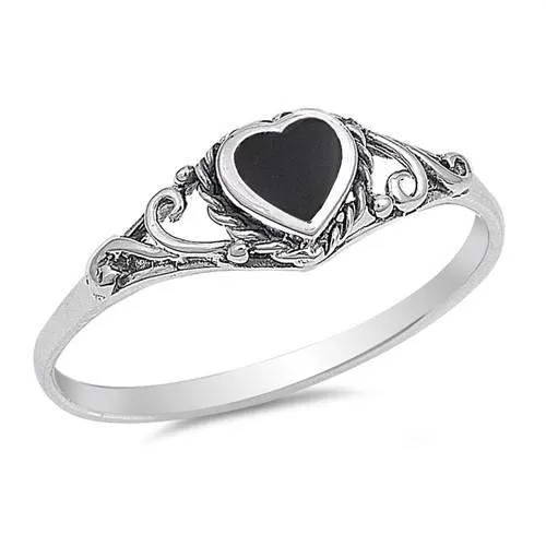 Sterling Silver Black Onyx Heart Ring