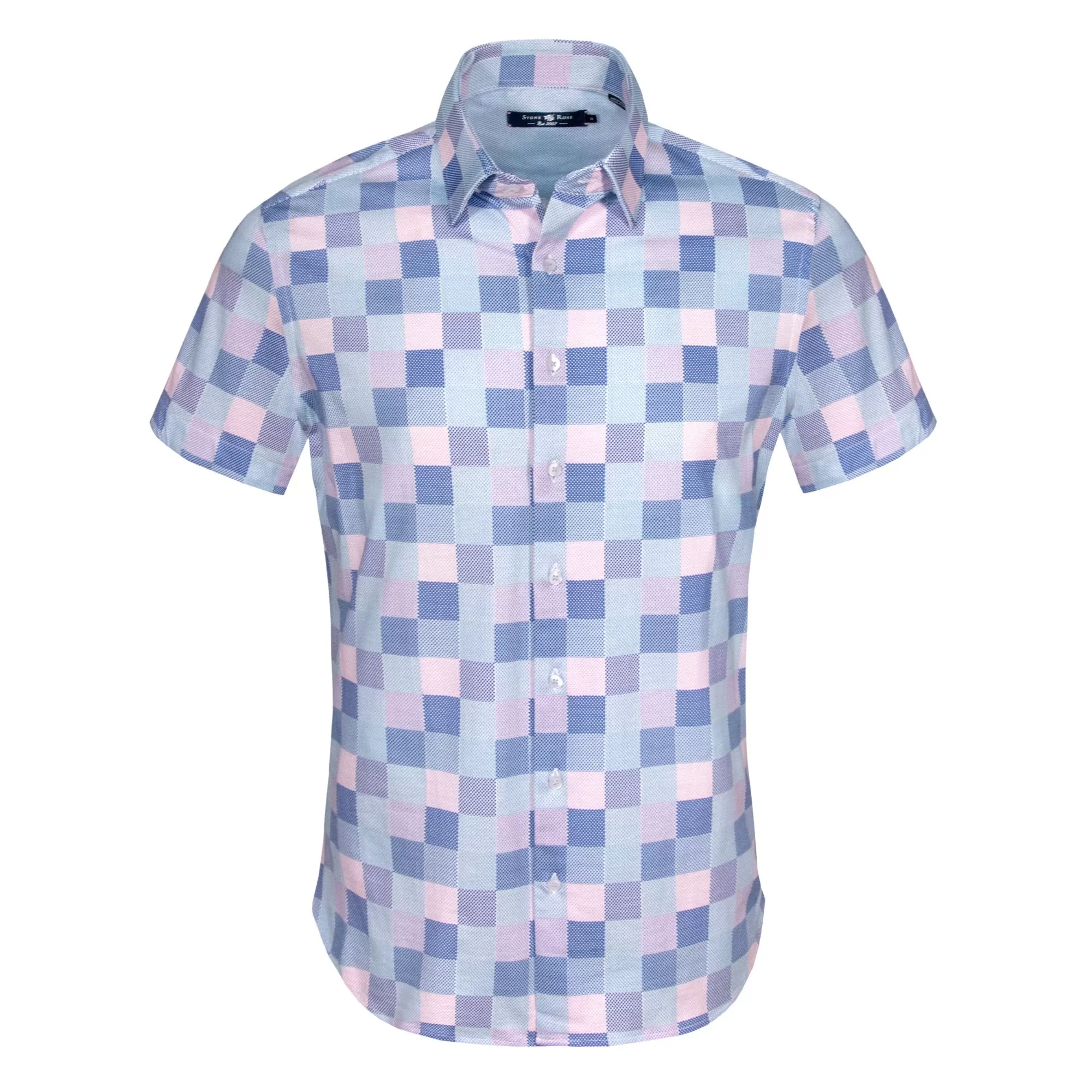 Stone Rose Mens Check Print Short Sleeve Knit Shirt - Pink