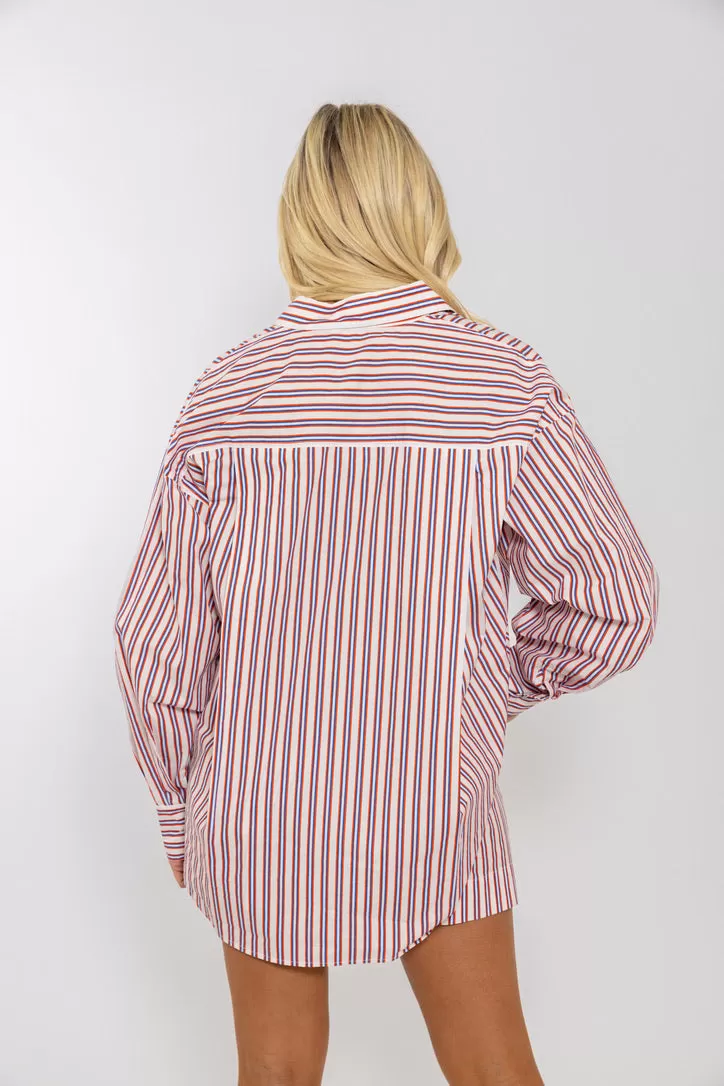 Stripe Poplin Button Up Top