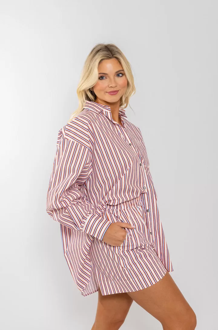 Stripe Poplin Button Up Top