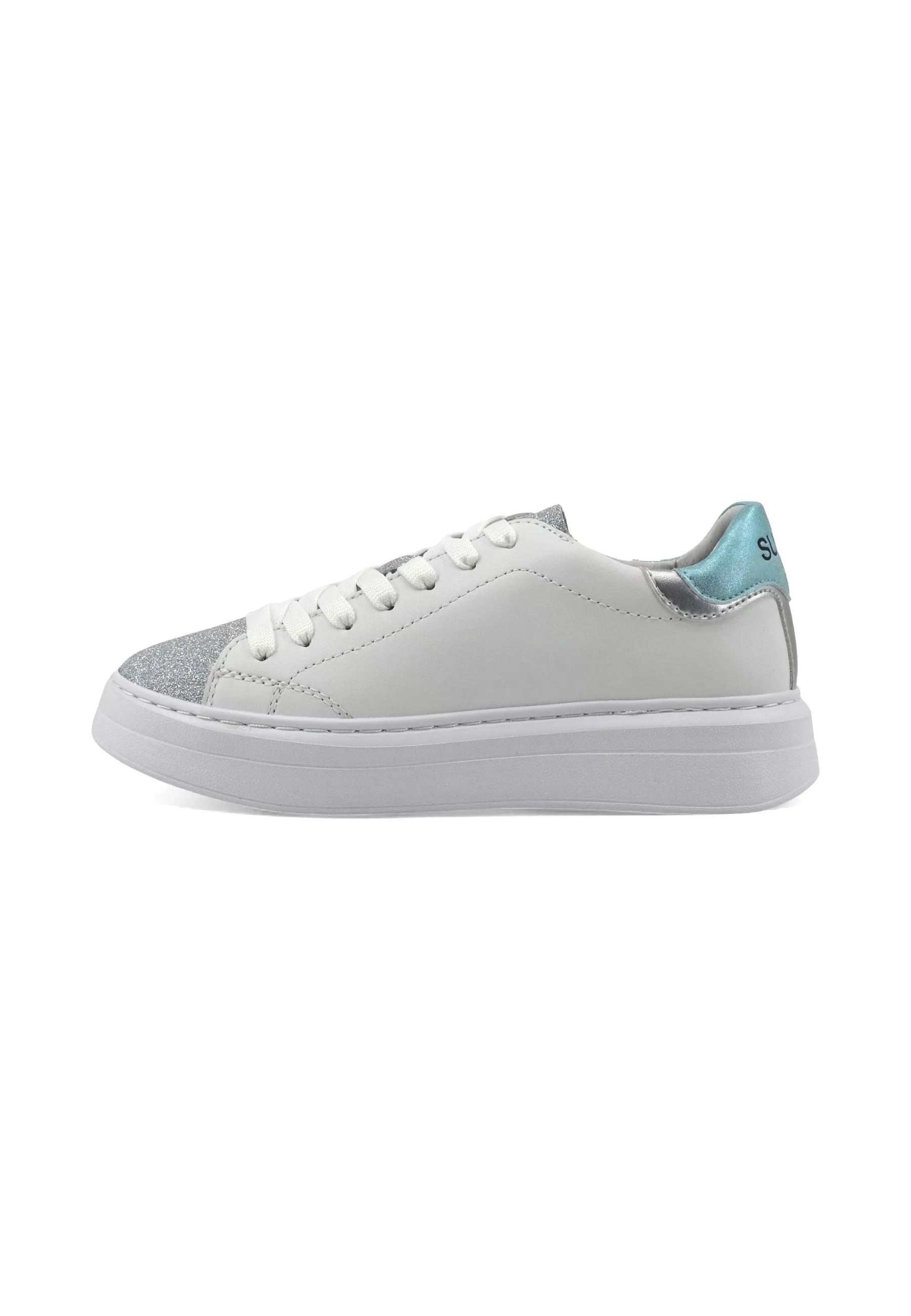 SUN68 Grace Leather Sneaker Donna Bianco Azzurro Z34226