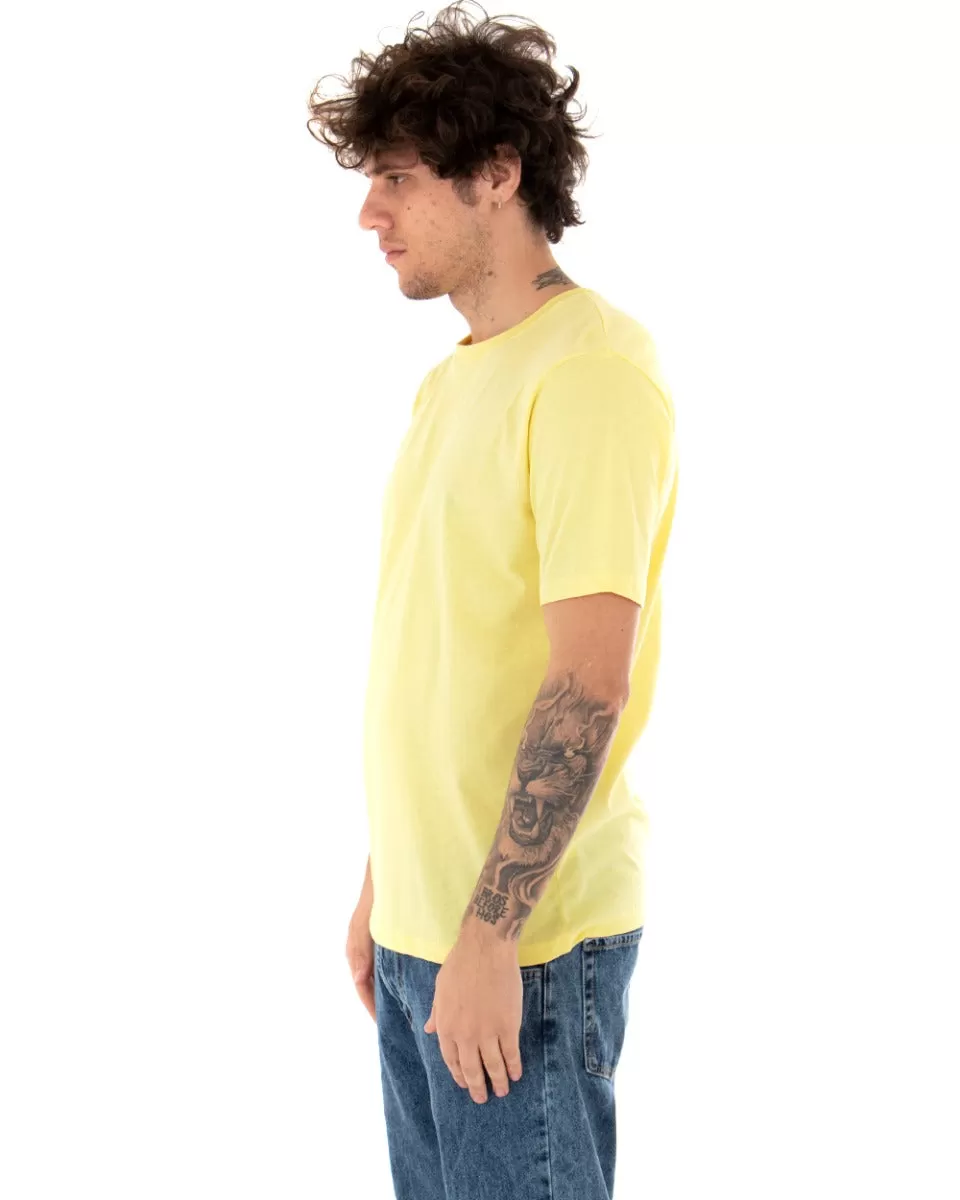 T-shirt Uomo Basic Tinta Unita Manica Corta Girocollo Giallo Casual GIOSAL-TS2916A