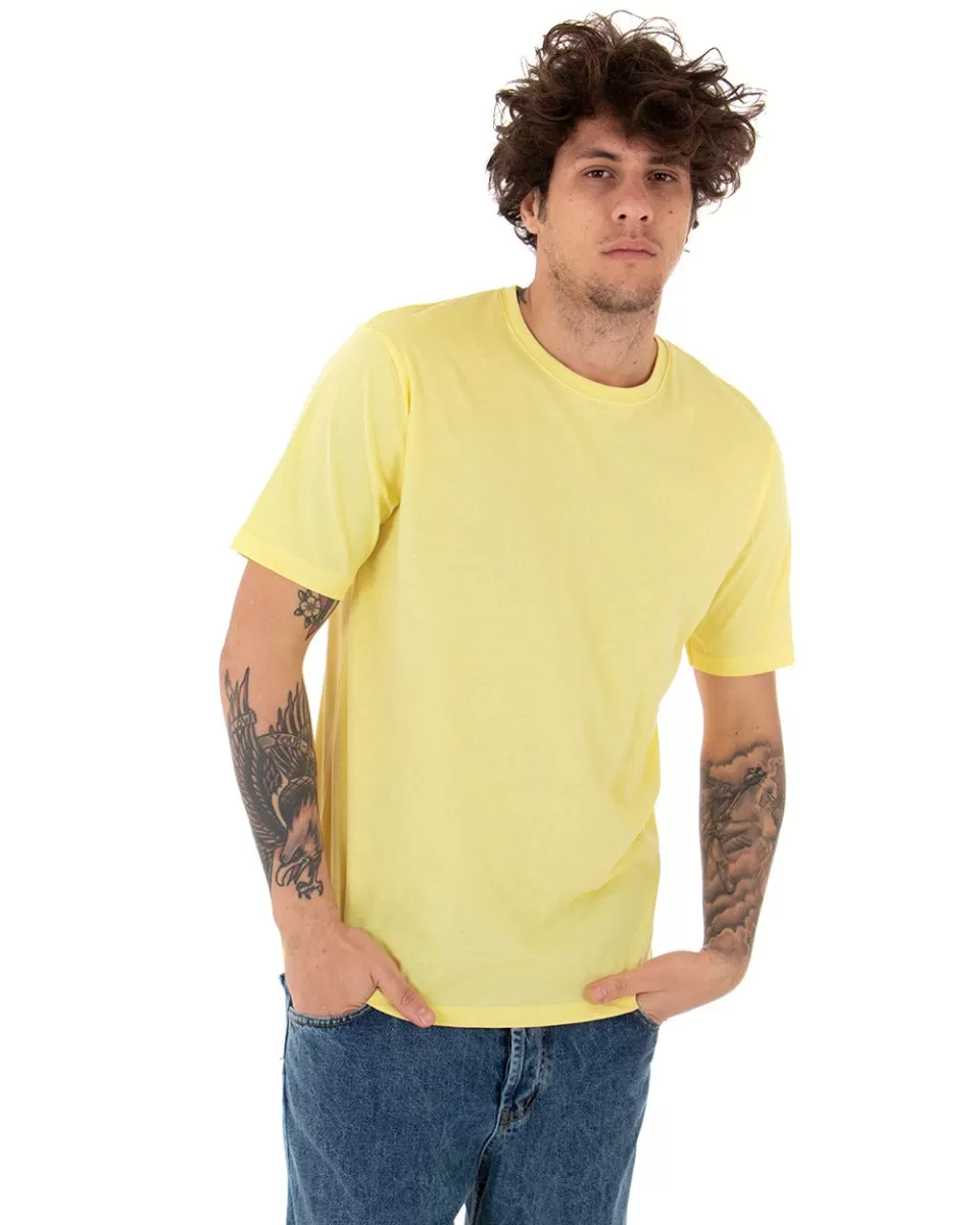 T-shirt Uomo Basic Tinta Unita Manica Corta Girocollo Giallo Casual GIOSAL-TS2916A