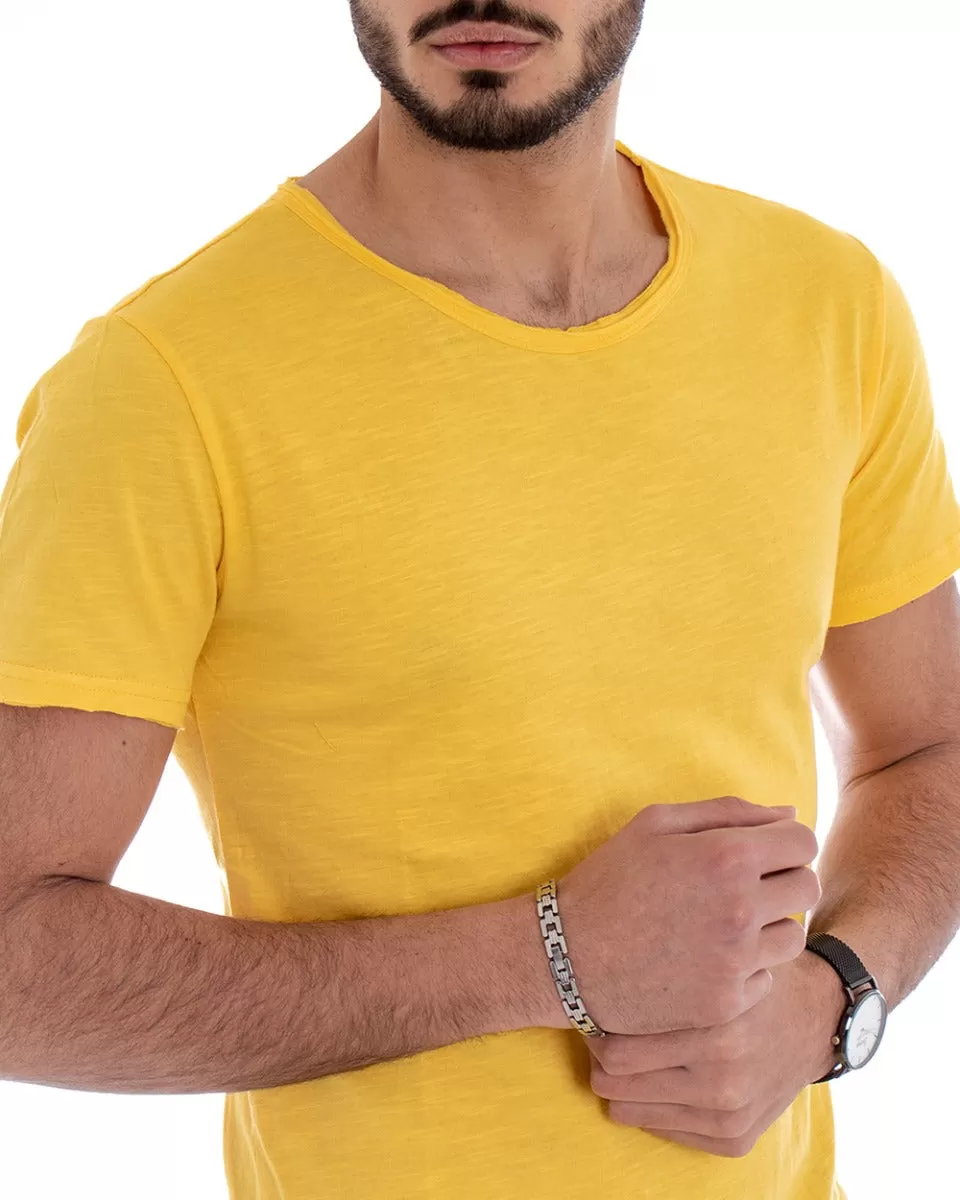 T-shirt Uomo Girocollo Tinta Unita Giallo Manica Corta Casual Basic GIOSAL