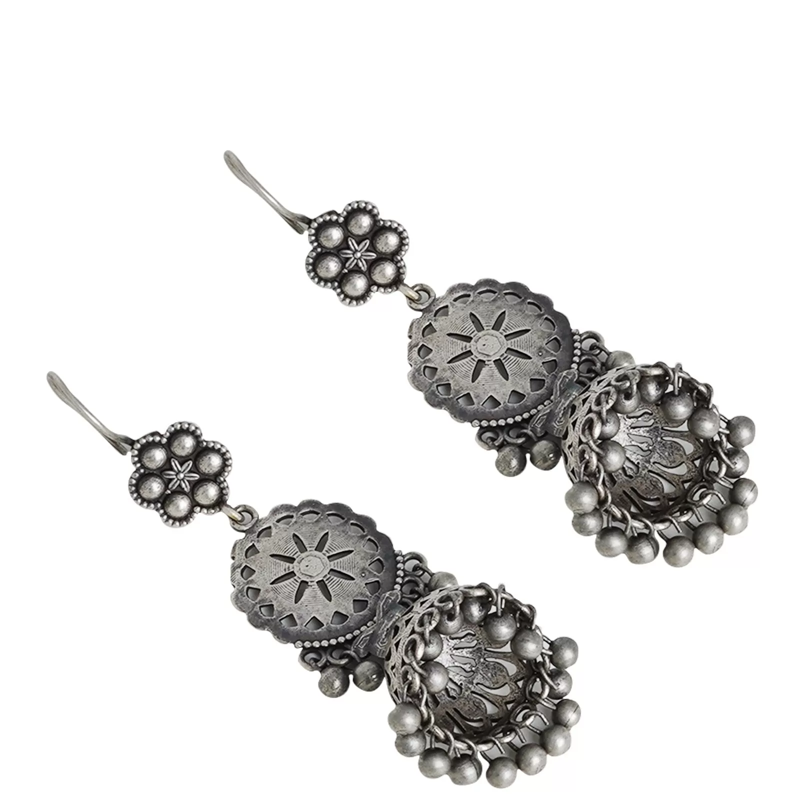 Teejh Anushreya Floral Silver Oxidised Jhumki