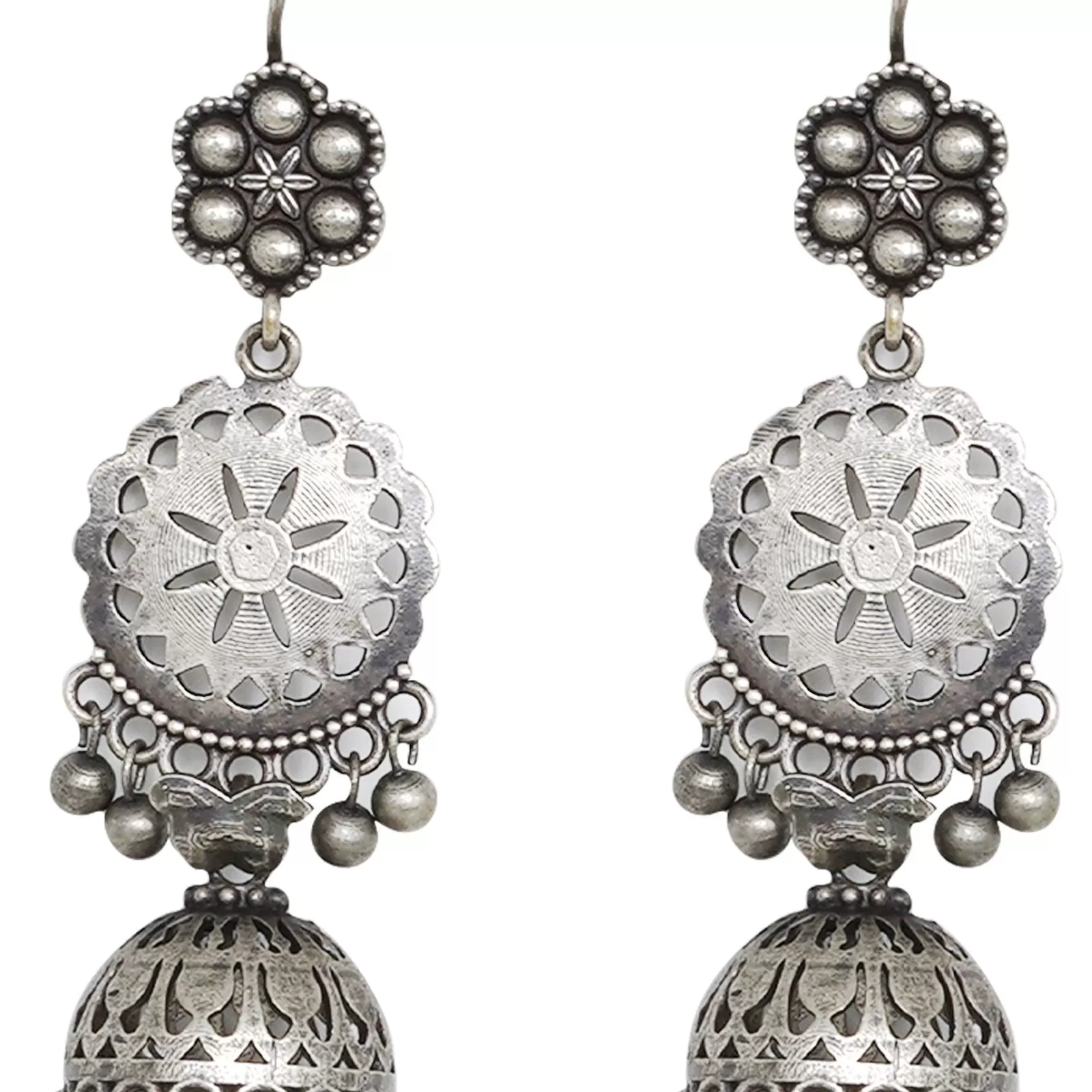 Teejh Anushreya Floral Silver Oxidised Jhumki